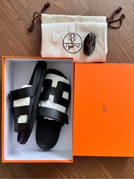 Hermes Shoes - Hermes Black Oran Women's Slide Sandals